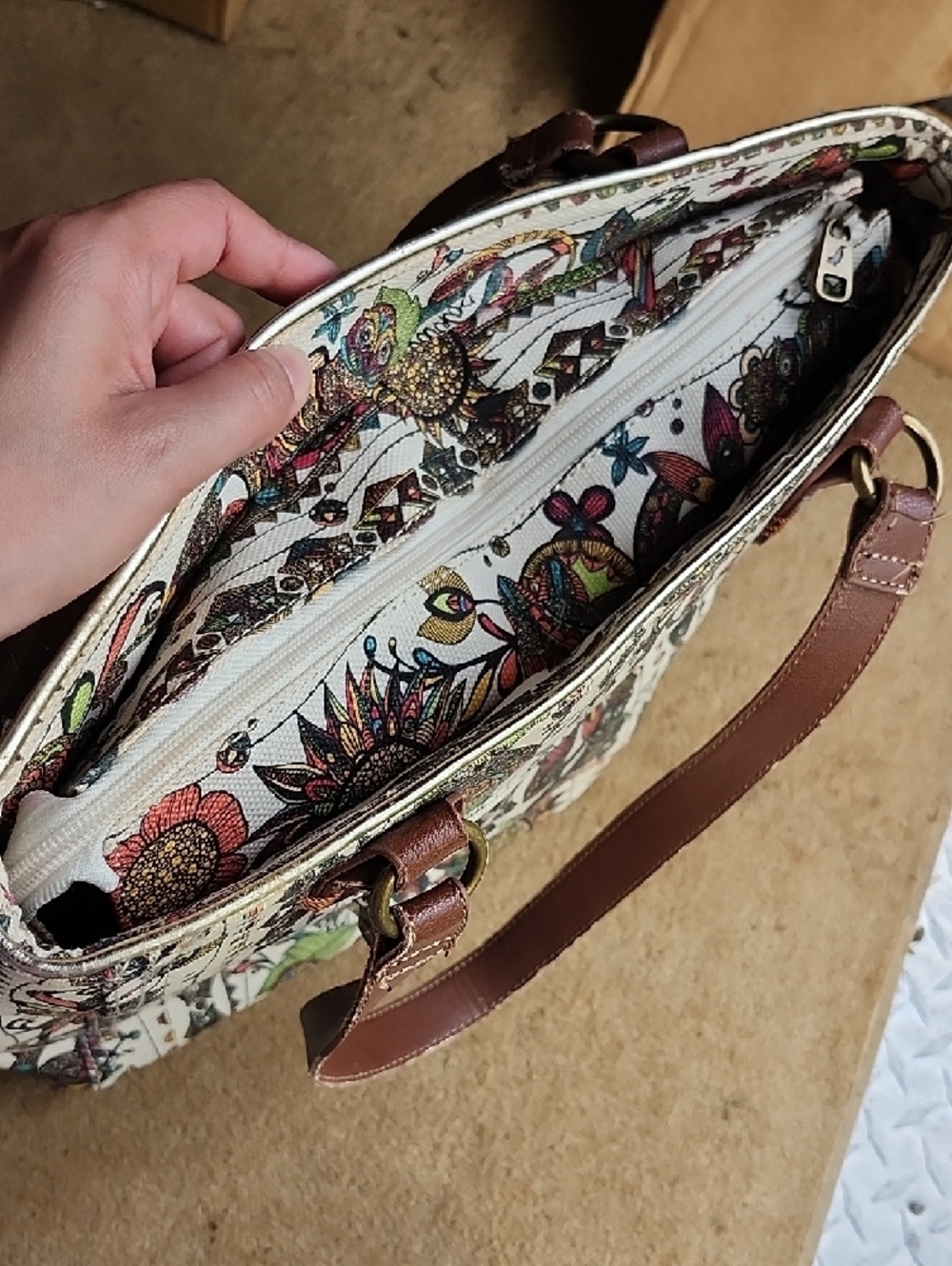 Sakroots Cream Canvas Tote with Multicolor Floral & Bird Print - Picture 8 of 10
